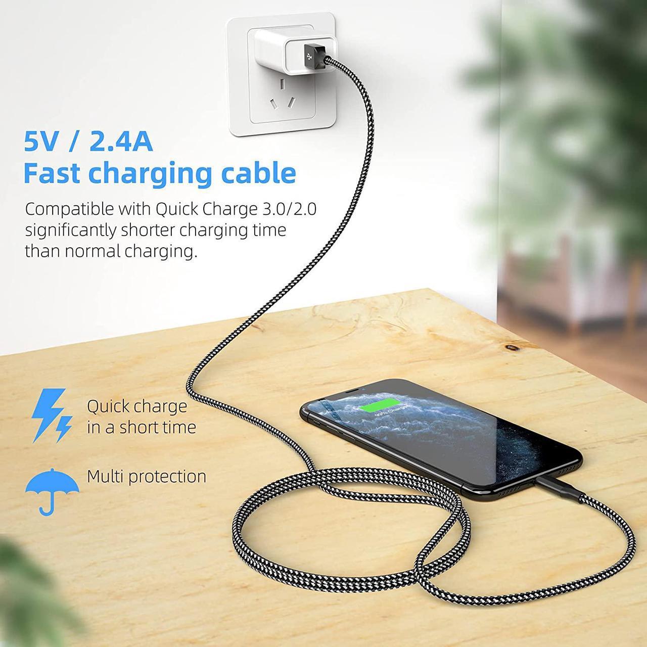 Alt view image 3 of 7 - for iPhone Charger Cable 3Pack 3.3ft/1M, [M-Fi Certified] USB to Light-ning Cable 2022 Upgrade Nylon Braided iPhone Cord Fast Charging Compatible for iPhone 12Pro Max/12Pro/12/11/Pro/X/8 and More
