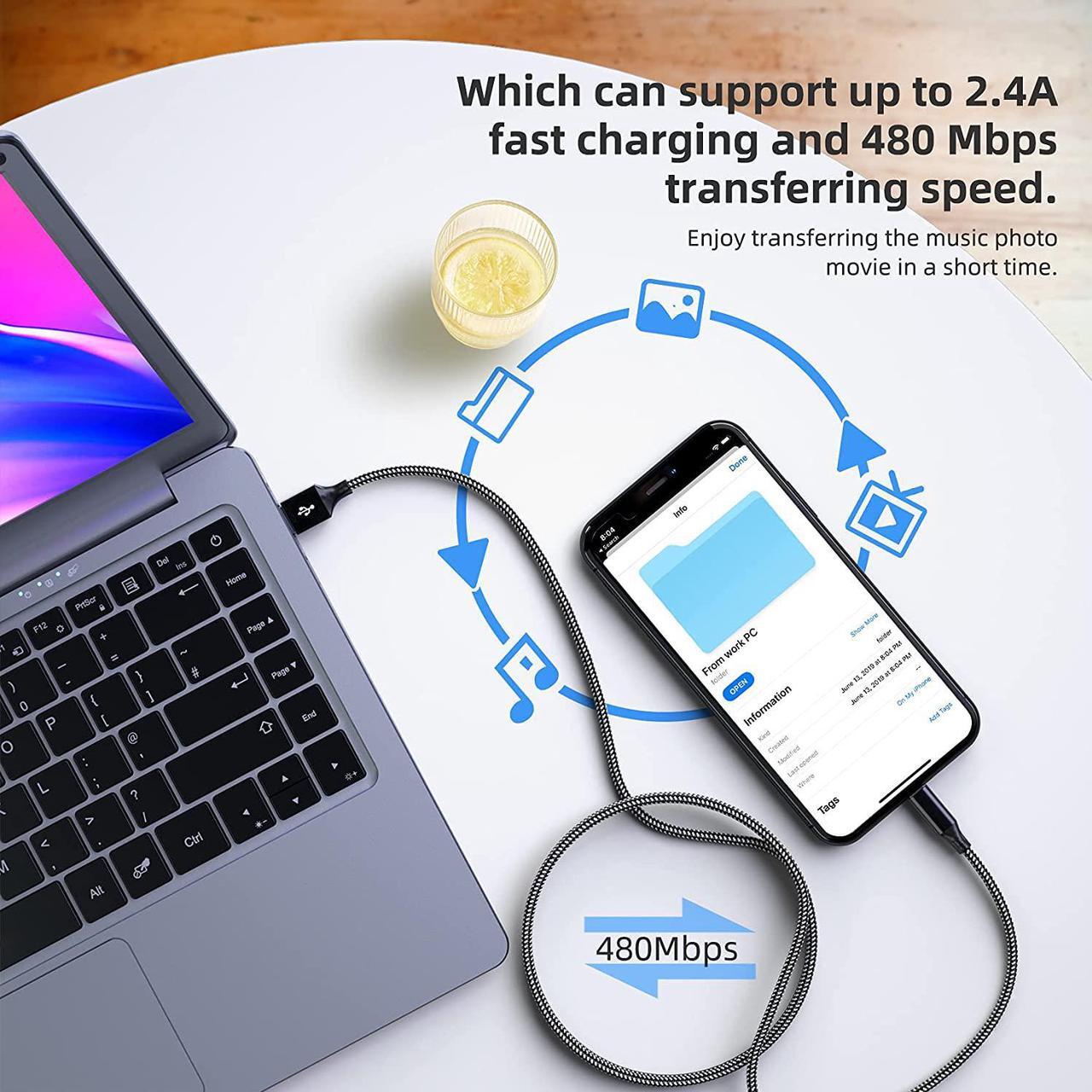 Alt view image 2 of 7 - for iPhone Charger Cable 3Pack 3.3ft/1M, [M-Fi Certified] USB to Light-ning Cable 2022 Upgrade Nylon Braided iPhone Cord Fast Charging Compatible for iPhone 12Pro Max/12Pro/12/11/Pro/X/8 and More