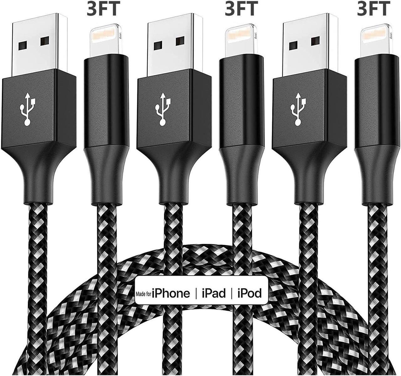 Main image of for iPhone Charger Cable 3Pack 3.3ft/1M, [M-Fi Certified] USB to Light-ning Cable 2022 Upgrade Nylon Braided iPhone Cord Fast Charging Compatible for iPhone 12Pro Max/12Pro/12/11/Pro/X/8 and More