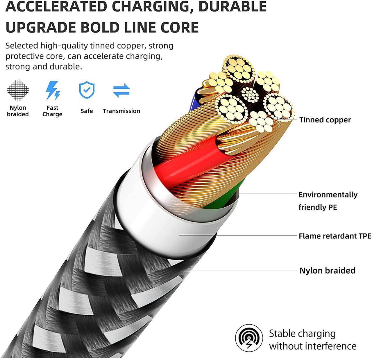 Alt view image 6 of 7 - for iPhone Charger Cable 3Pack 3.3ft/1M, [M-Fi Certified] USB to Light-ning Cable 2022 Upgrade Nylon Braided iPhone Cord Fast Charging Compatible for iPhone 12Pro Max/12Pro/12/11/Pro/X/8 and More