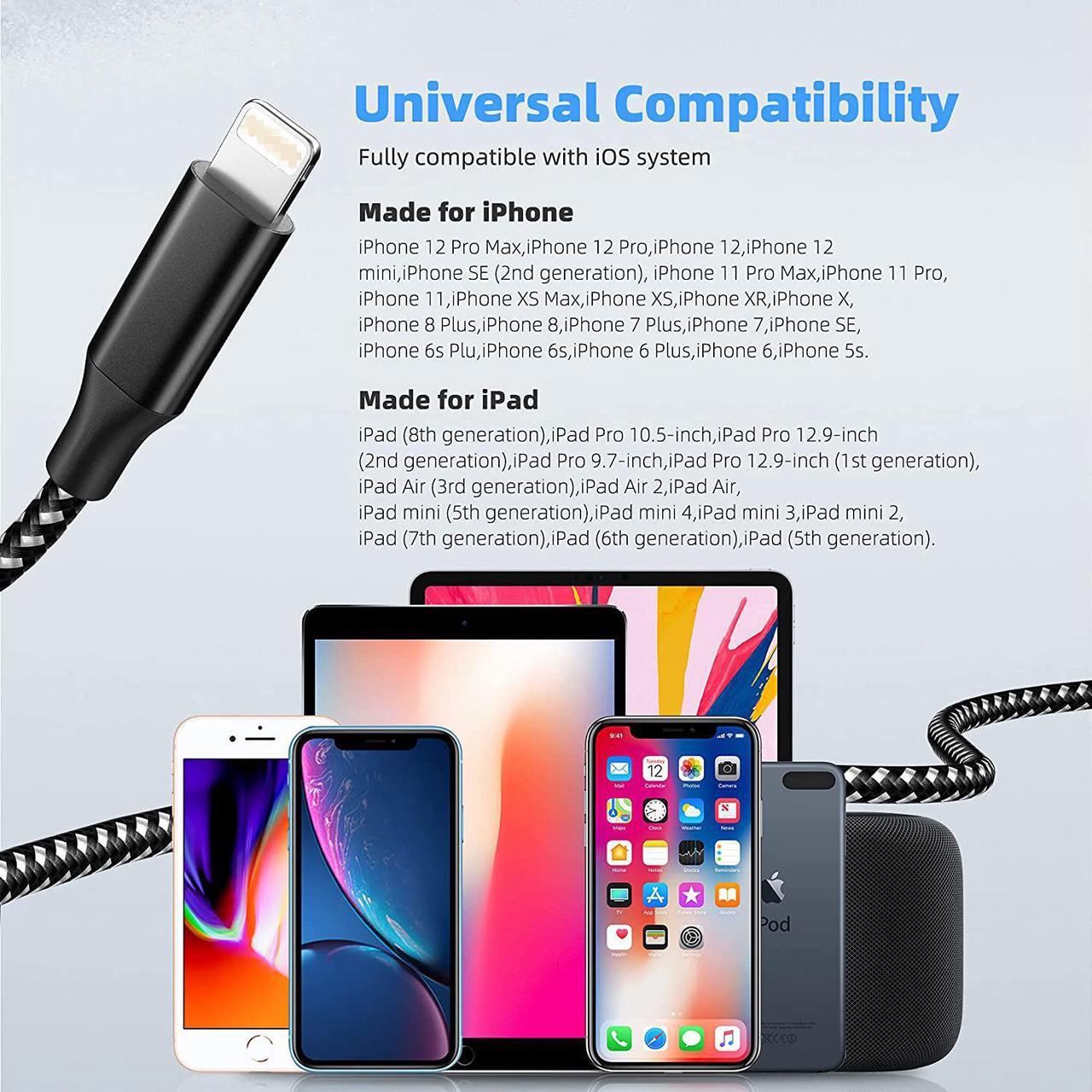 Alt view image 7 of 7 - for iPhone Charger Cable 3Pack 3.3ft/1M, [M-Fi Certified] USB to Light-ning Cable 2022 Upgrade Nylon Braided iPhone Cord Fast Charging Compatible for iPhone 12Pro Max/12Pro/12/11/Pro/X/8 and More