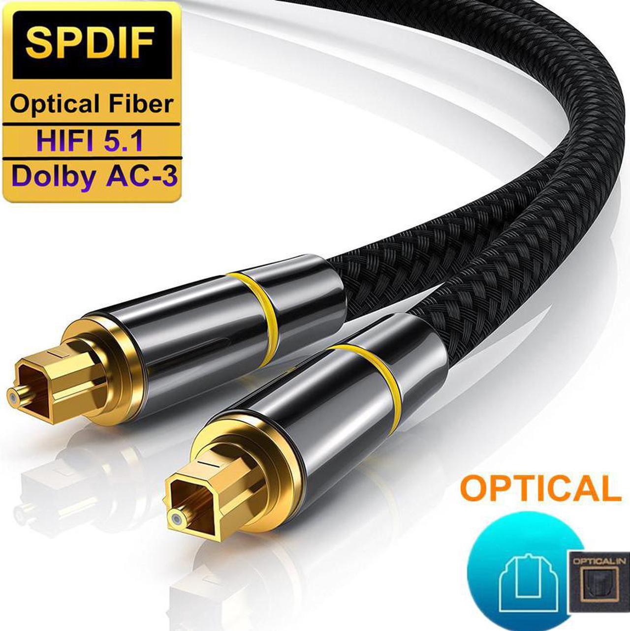 Digital Optical Audio Cable (6.6 Feet/2 Meter), 24K Gold-Plated Flawless Audio Fiber Optic Cable Male to Male Cord SPDIF Coaxial Cable for for Home Theater,TV, PS, Xbox, Amplifiers Player PS4 Soundbar