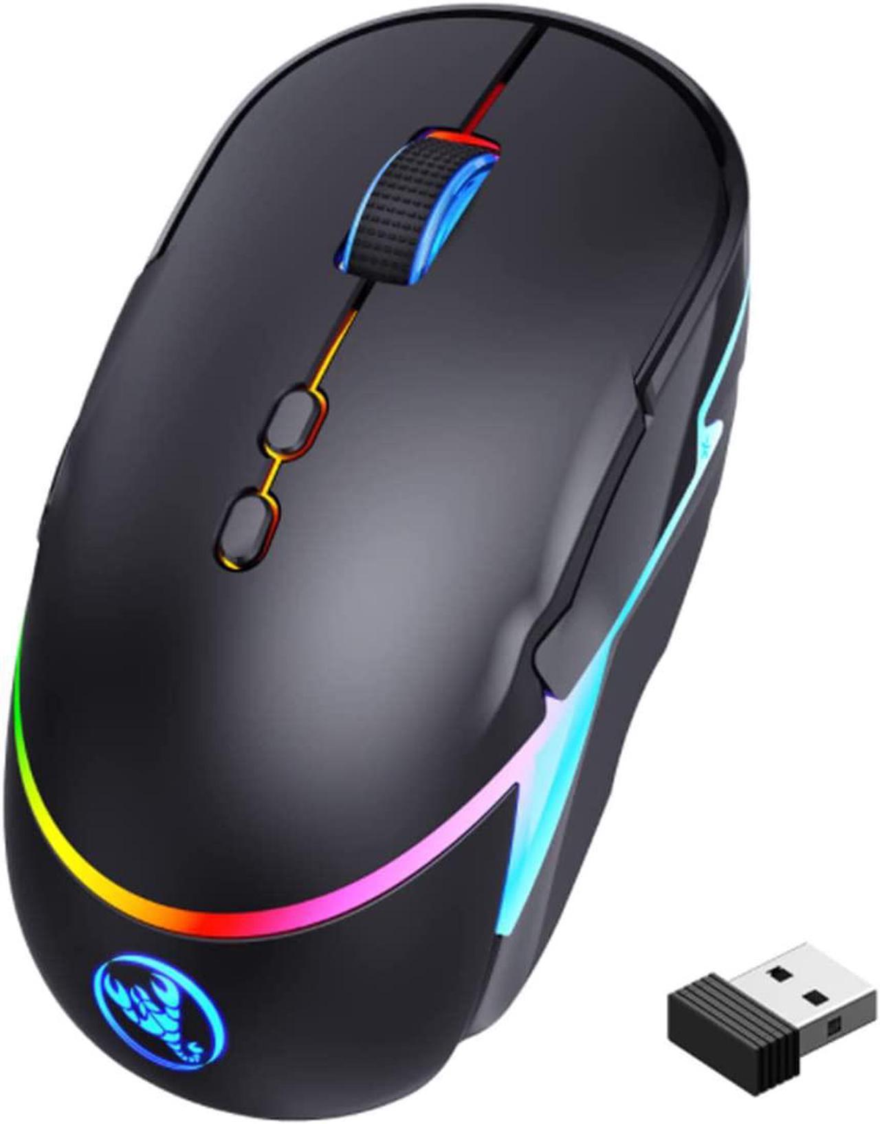 Wireless Mouse, 2.4G Rechargeable [600mAh] Wireless Gaming Mouse with RGB Backlight 3200 DPI, 7 Buttons Gaming Mice Computer Mouse Compatible with PC Laptop MacOS Windows (Black)