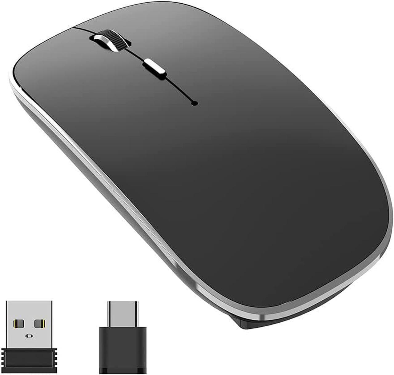 2.4G Wireless Mouse 450mAh Chargeable Portable Silent Wireless Mouse USB and Type-C Dual Mode Wireless Mouse 3 Adjustable DPI [1000/1200/1600 DPI] for Laptop, MacOS, Android, PC (Black)