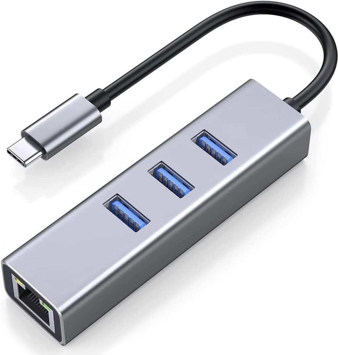 USB C to USB 3.0 HUB with 1000Mbps RJ45 Gigabit Ethernet Port, USB C to Ethernet Adapter, Aluminum USB Extender Splitter, Type-C to USB 3.0 Multiport Hub for Laptop/MacOS/i-M-a-c/Surface Pro/XPS/PC