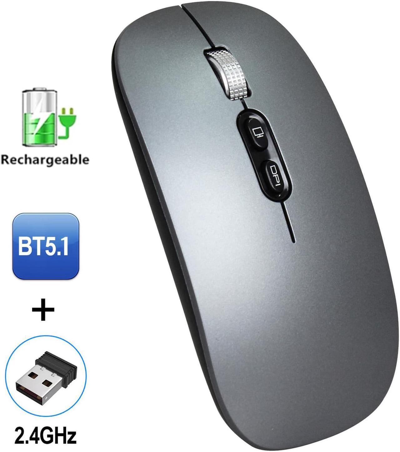 [Upgraded] Bluetooth Mouse, Rechargeable Wireless Mouse with Dual Mode (Bluetooth 5.1 + 2.4G Wireless), Ultra-thin Ergonomic Portable Silent Mouse Computer Mouse for Laptop Android Windows MacOS