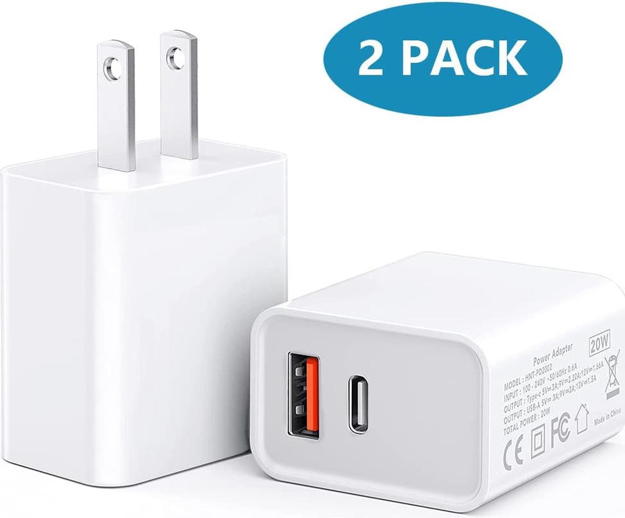 [2 Pack] USB-C Wall Charger, 20W Durable Dual Port QC+PD 3.0 Power Adapter, Double Fast Plug Charging Block for i-P-h-o-n-e 14/14 Pro/14 Pro Max/14 Plus/13/12/11, XS/XR/X, Android Phones etc..(White)