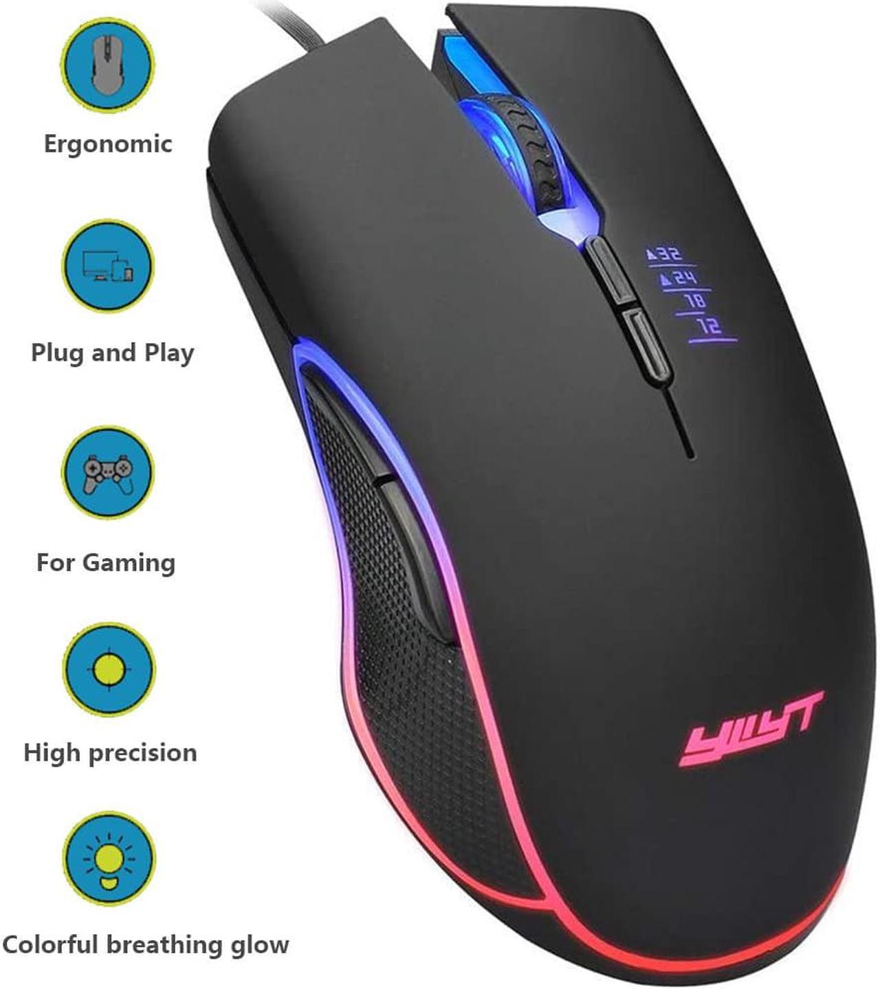 Wired USB Gaming Mouse, 4 Color LED Backlits Gaming Mouse with 7 Buttons 1200/1600/2400/3200DPI Precise Positioning, Ergonomic USB Gaming Mice for Windows 7/8/10/2000/XP/Vista MacOS