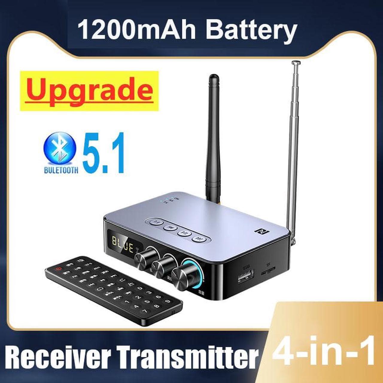 Main image of 4-in-1 Bluetooth 5.1 Transmitter Receiver for TV Wireless Bluetooth Adapter with Optical AUX RCA 6.5 Mic Connection, Low Latency NFC Audio Adapter with FM Radio Simultaneously for Home Party KTV