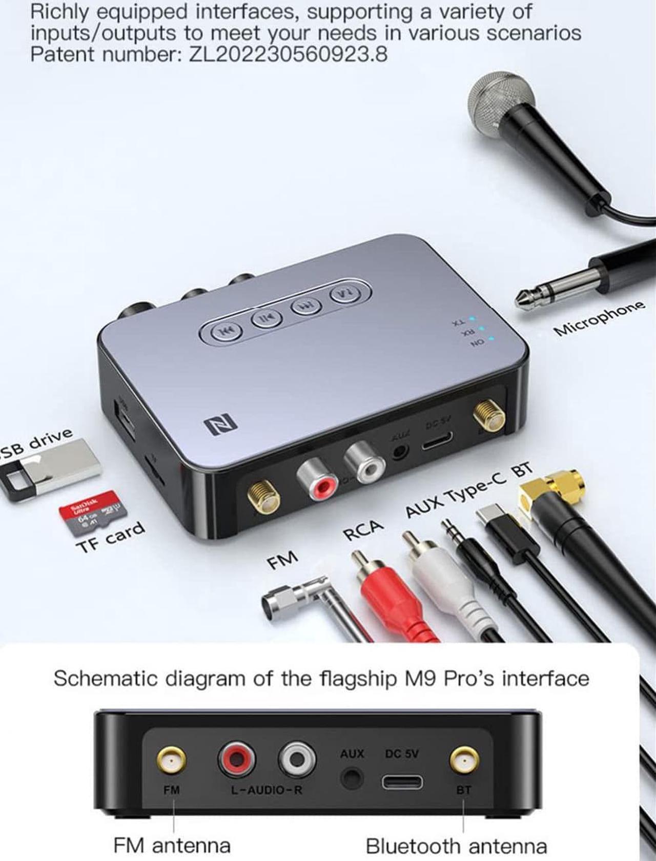 Alt view image 5 of 7 - 4-in-1 Bluetooth 5.1 Transmitter Receiver for TV Wireless Bluetooth Adapter with Optical AUX RCA 6.5 Mic Connection, Low Latency NFC Audio Adapter with FM Radio Simultaneously for Home Party KTV