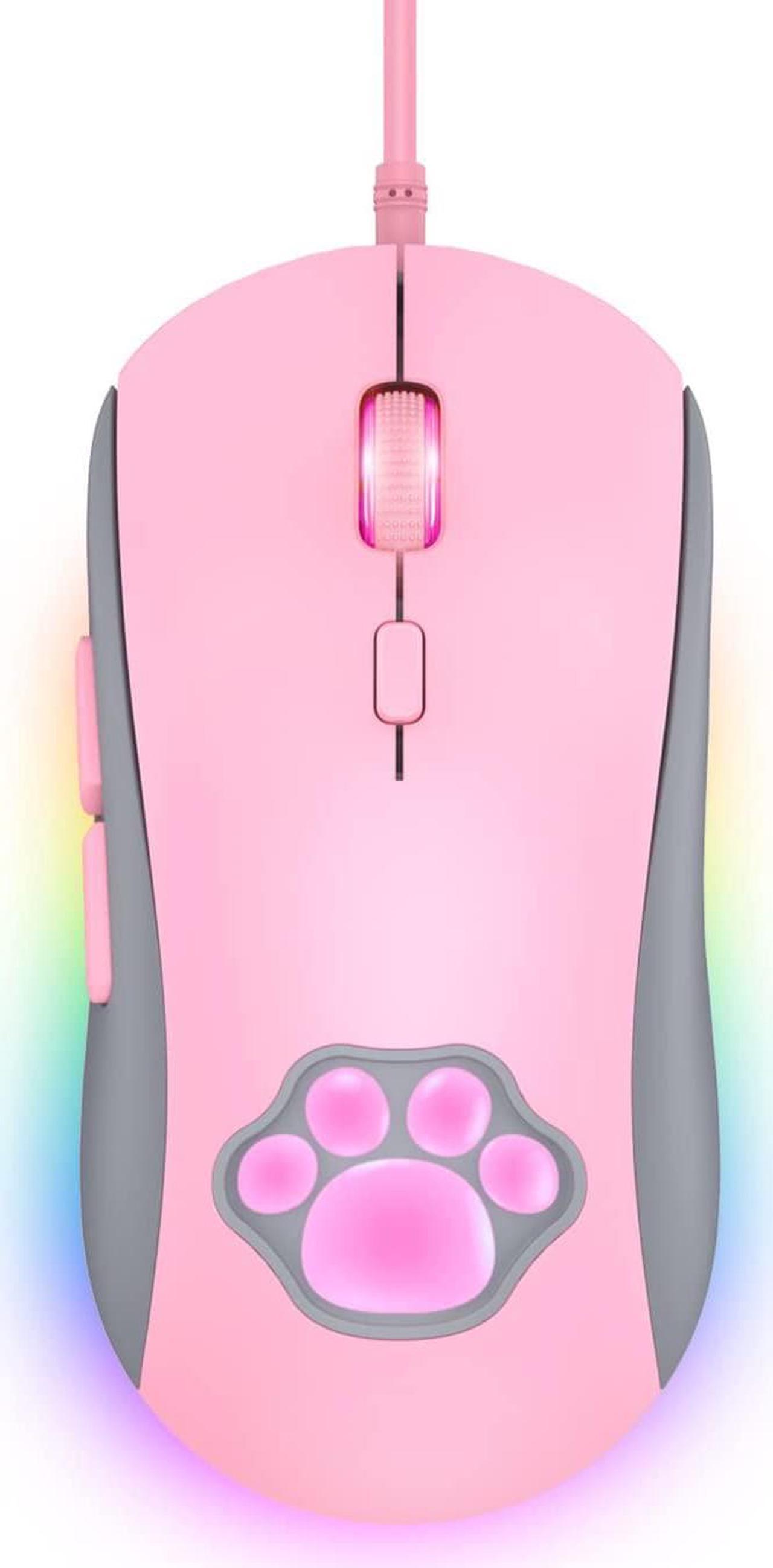 Cat Paw RGB Gaming Mouse, Silent Optical Computer Mice USB Wired Gaming Mouse with 6 Adjustable DPI Up to 7200, RGB Lighting, 6 Programmable Buttons for Windows/Vista/Linux (Pink)