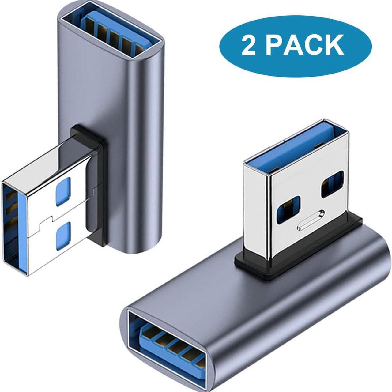 USB 3.0 USB A Male to USB A Felame Adapter, 90 Degree USB 3.1 Adapter 2 Pack, Left Angle USB A Male to Female Converter Extender for PC, Laptop, USB A Charger, Power Bank and More