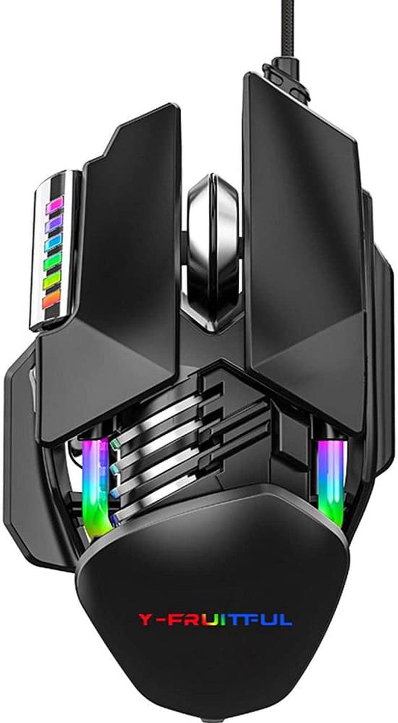 USB Wired Gaming Mouse, 12800 DPI Optical Sensor 7 Buttons RGB Backlit Ergonomic Mouse USB Retractable Adjustment 6D Button Wired Gaming Mice for Windows PC Gamers (Black)