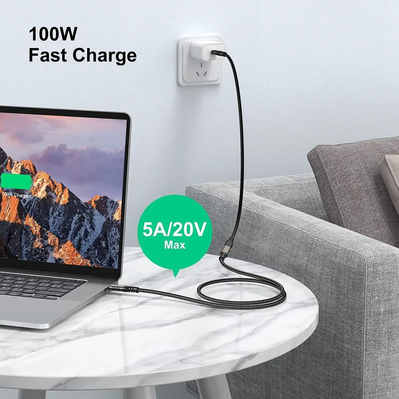 Alt view image 3 of 7 - USB C Extension Cable 3.3FT / 1M, USB Type-C Male to Female Cord, [USB3.1 Gen2 / 10Gbps] Sync Transfer USB C Extender 100W/5A Fast Charging Compatible with MacBook,Laptop,Tablet,Mobile Phone and More