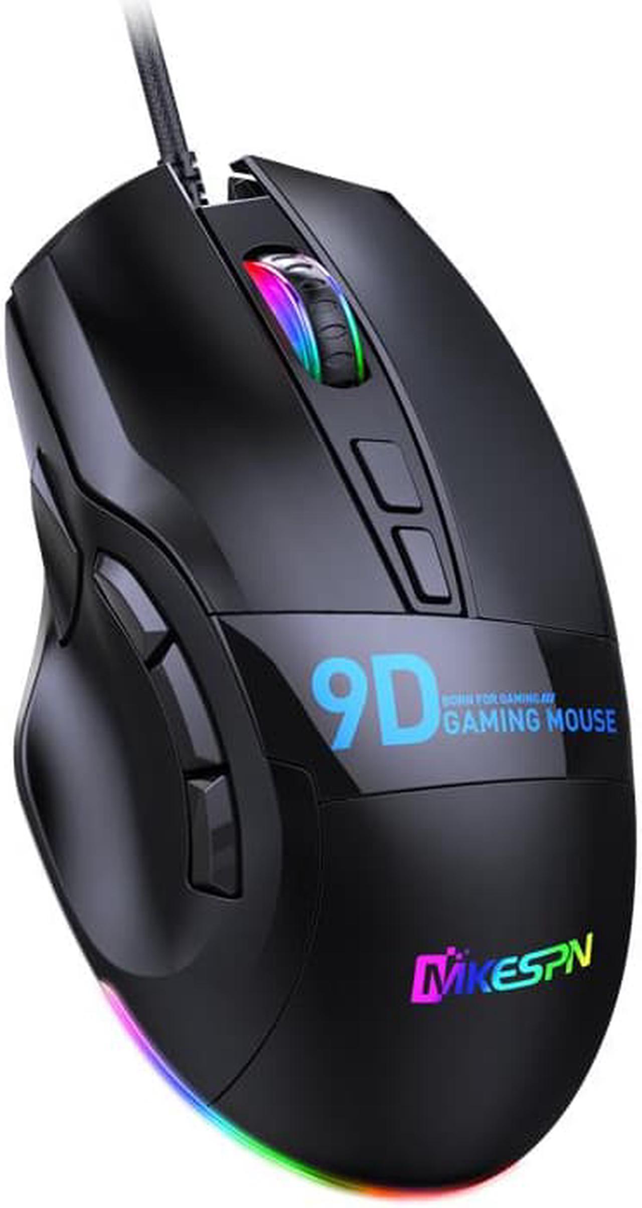 Wired Gaming Mice USB, High Precision Wired Gaming Mouse, Ergonomic Optical Mouse Sensor, 9 Buttons, 6 DPI Adjustable up to 12000 DPI with RGB Backlit Gaming Mouse for Computers (Black)