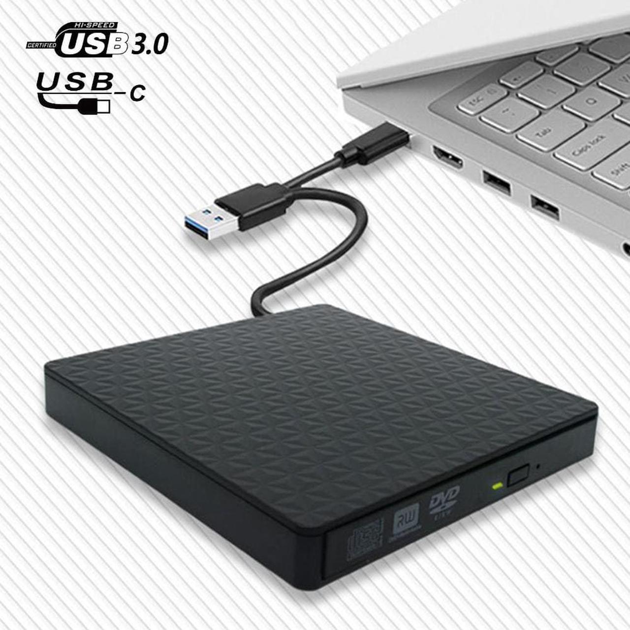 USB 3.0&Type C External CD DVD Drive, CD/DVD +/-RW Optical Drive, Slim Portable DVD CD ROM Rewriter CD DVD Burner High Speed Data Transfer for Laptop Desktop PC Windows 11/10/7 MacOS Linux OS