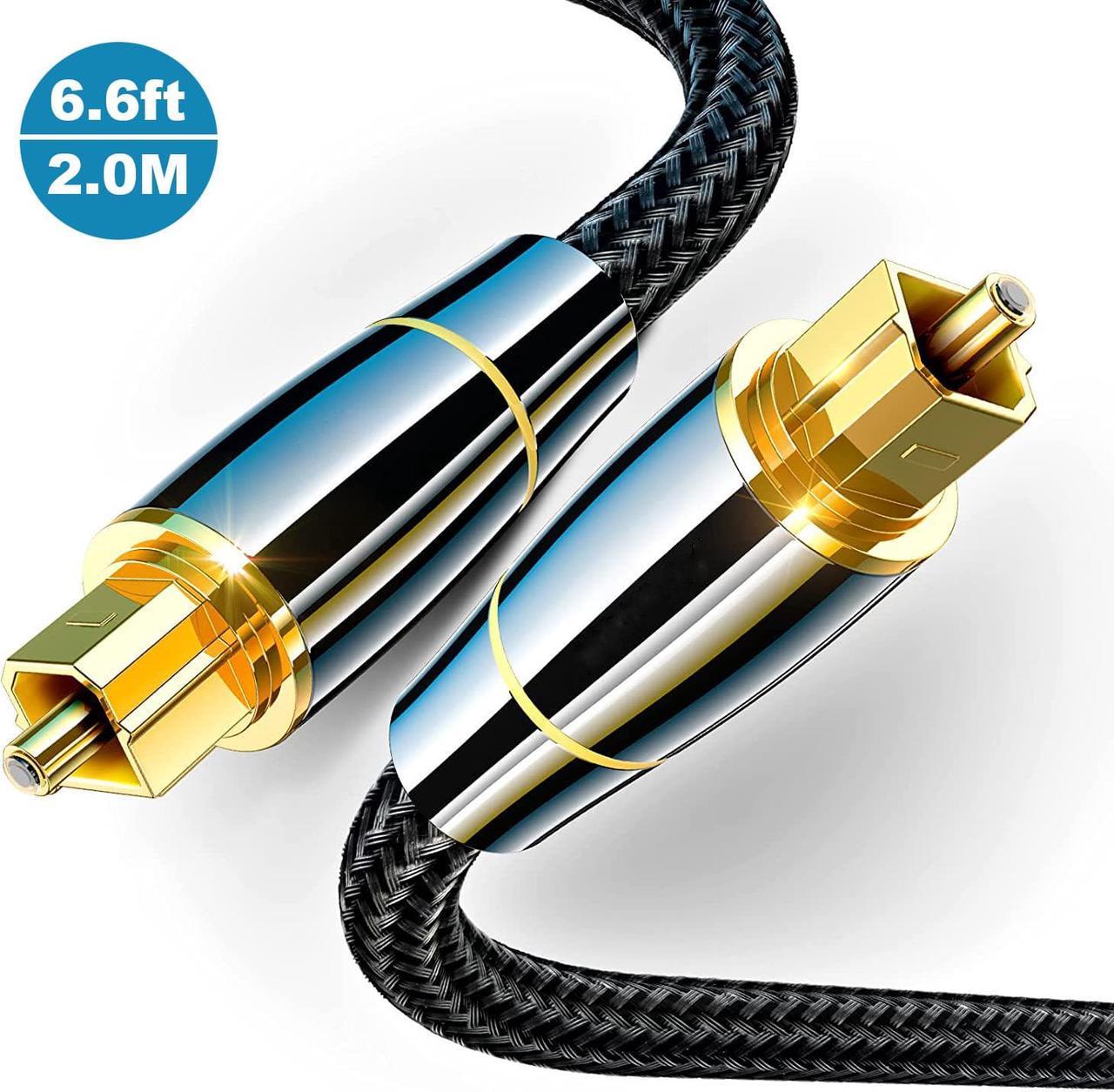 Digital Optical Audio Toslink Cable 6.6FT/2M, [24K Gold-Plated, Ultra-Durable] Fiber Optic Cable Male to Male Toslink Cord Compatible with Sound Bar, TV, PS-4, X-box, Home Theater