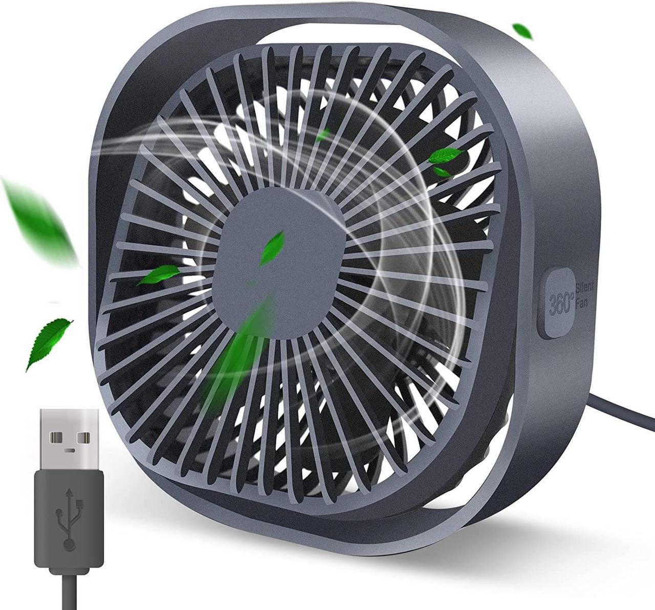 Small USB Desk Fan, 4 Inch Personal Portable Table Cooling Fan 3 Speeds Quiet Mini 360° Rotation Desktop Fan with Cable Powered by USB for Home Office Bedroom Car Outdoor Camping Travel