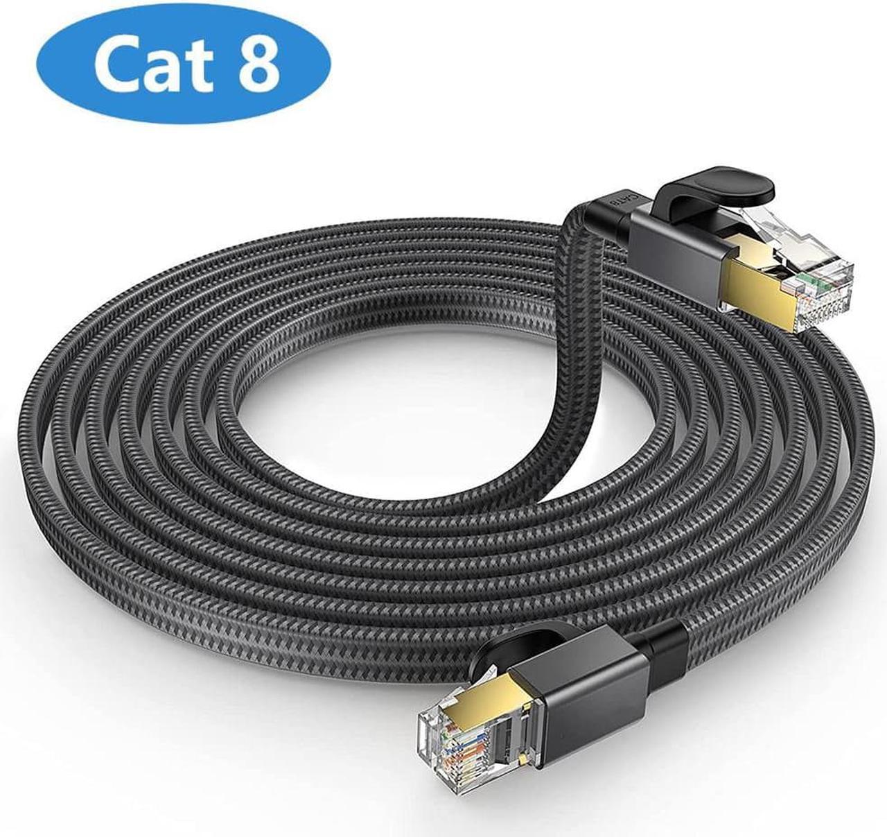 Cat 8 Ethernet Cable 50FT/15M, 26AWG Flat Braided High Speed Network LAN Cable 40gbps 2000mhz, Heavy Duty Shielded Ethernet Cord with Gold Plated RJ45 Connectors for Router Modem Gaming PS5/4, Xbox