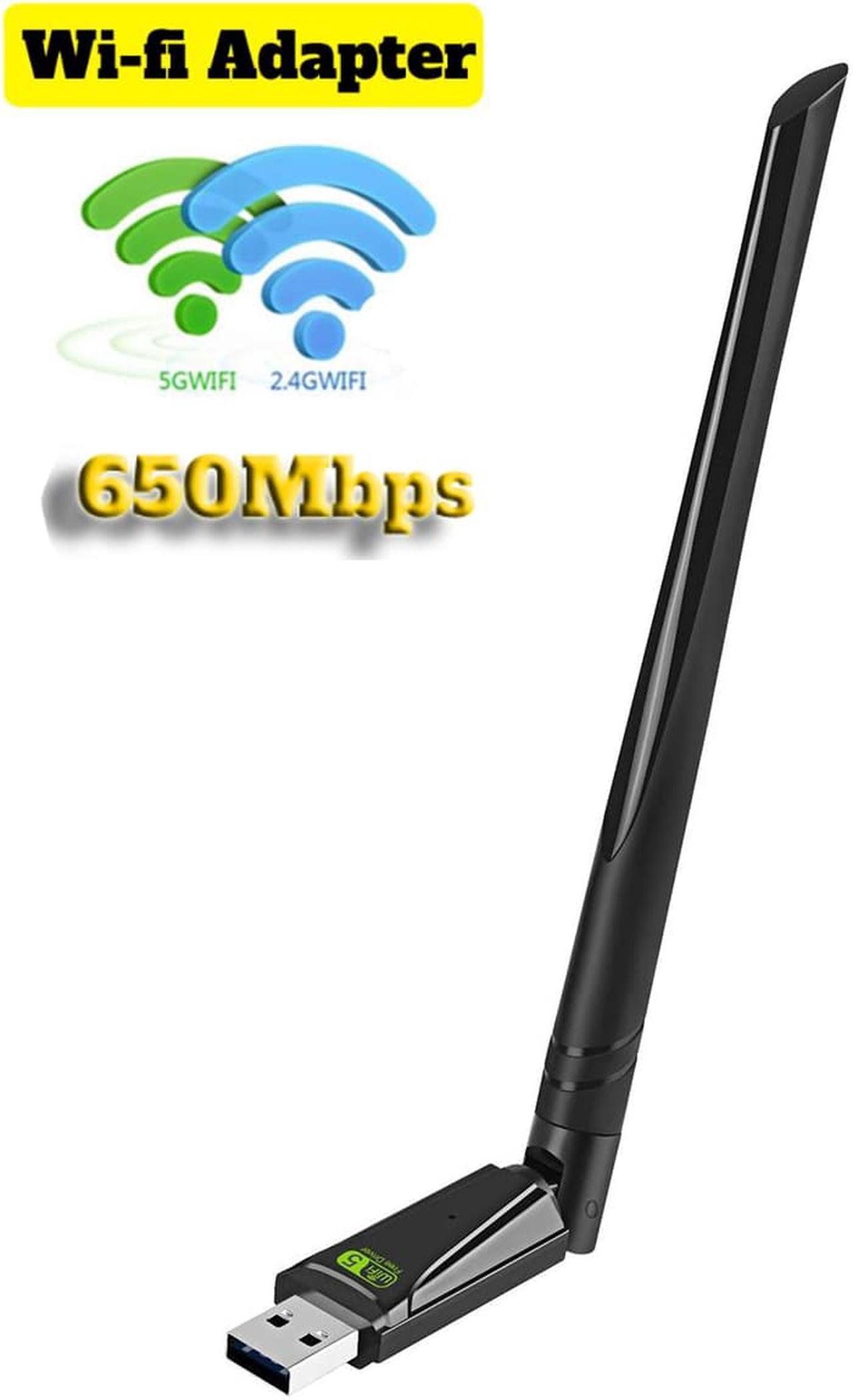 AC650 USB WiFi Adapter for PC- 650Mbps Wireless Adapter Network Adapter Wide Coverage for Desktop with 2.4GHz, 5GHz High Gain Dual Band 5dBi Antenna, Supports Windows Vista/XP/Win7/8/10/11