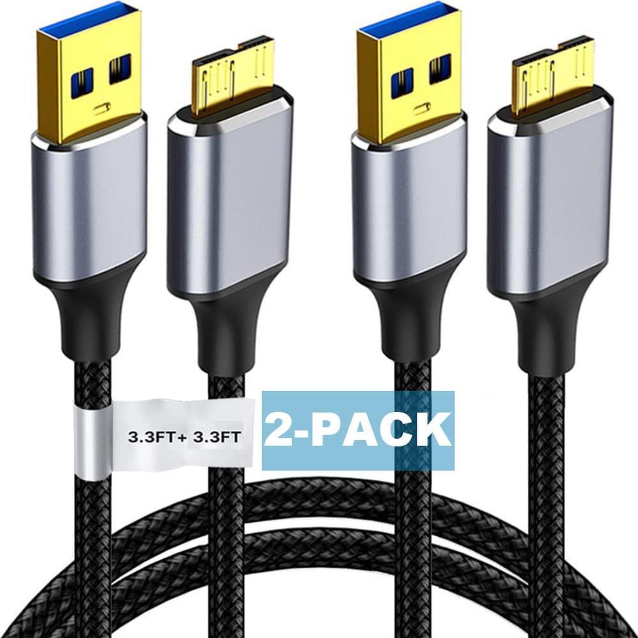 Micro B to USB 3.0 Cable [3.3FT, 2 PACK], USB 3.0 USB A to Micro B Cable, Nylon Braided Cord Support Charge & Data Sync for S5/Note 3, Camera, Toshiba, Seagate Hard Drive, WD Hard Drive etc..