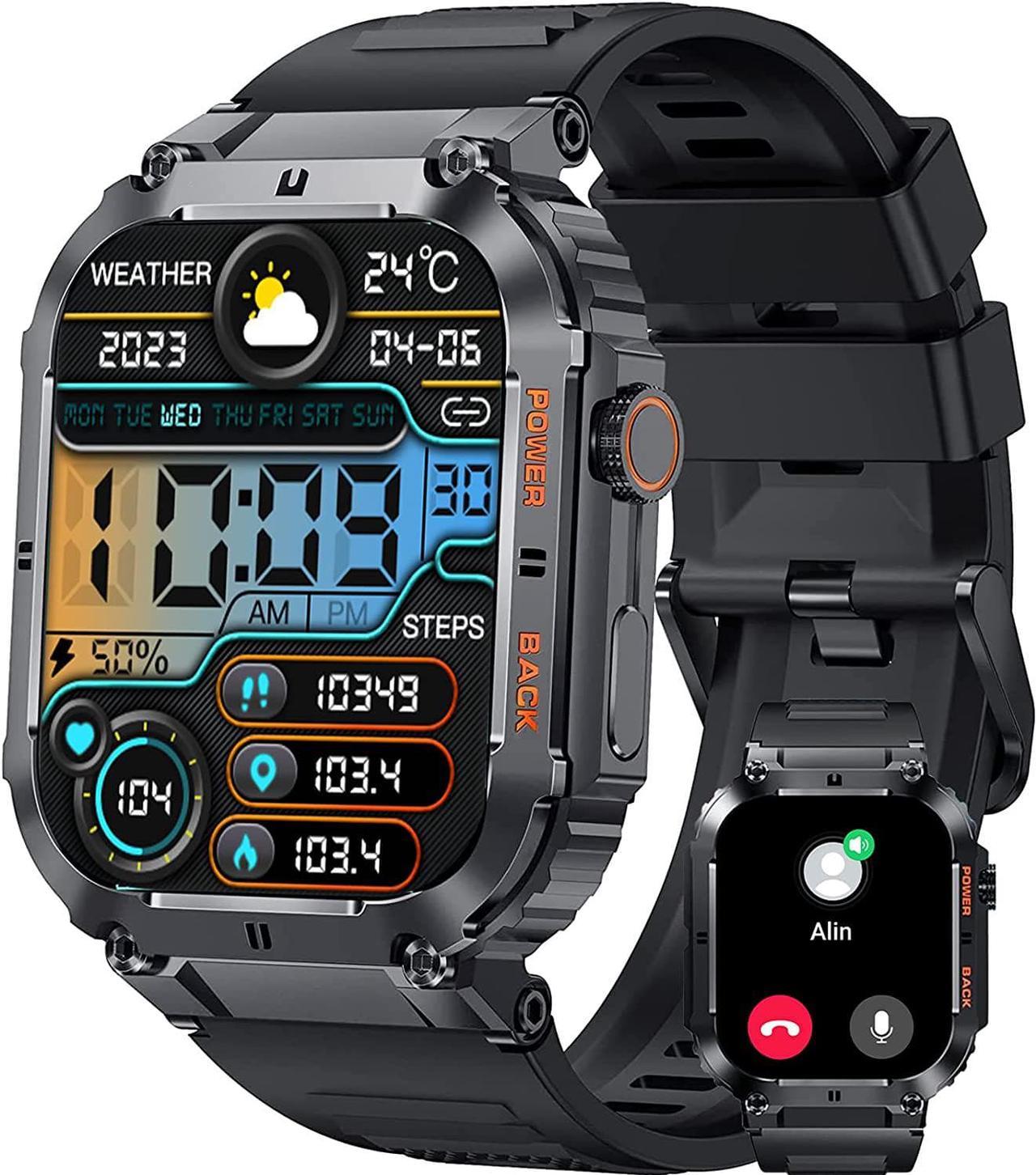 Smart Watch, 1.96-inch AMOLED Display, 70+ Days Battery Life, 100+ Sports Modes Rugged Military Smartwatch for Android iPhone(Call Receive/Dial), IP68 Waterproof Fitness Tracker Heart Rate Monitor