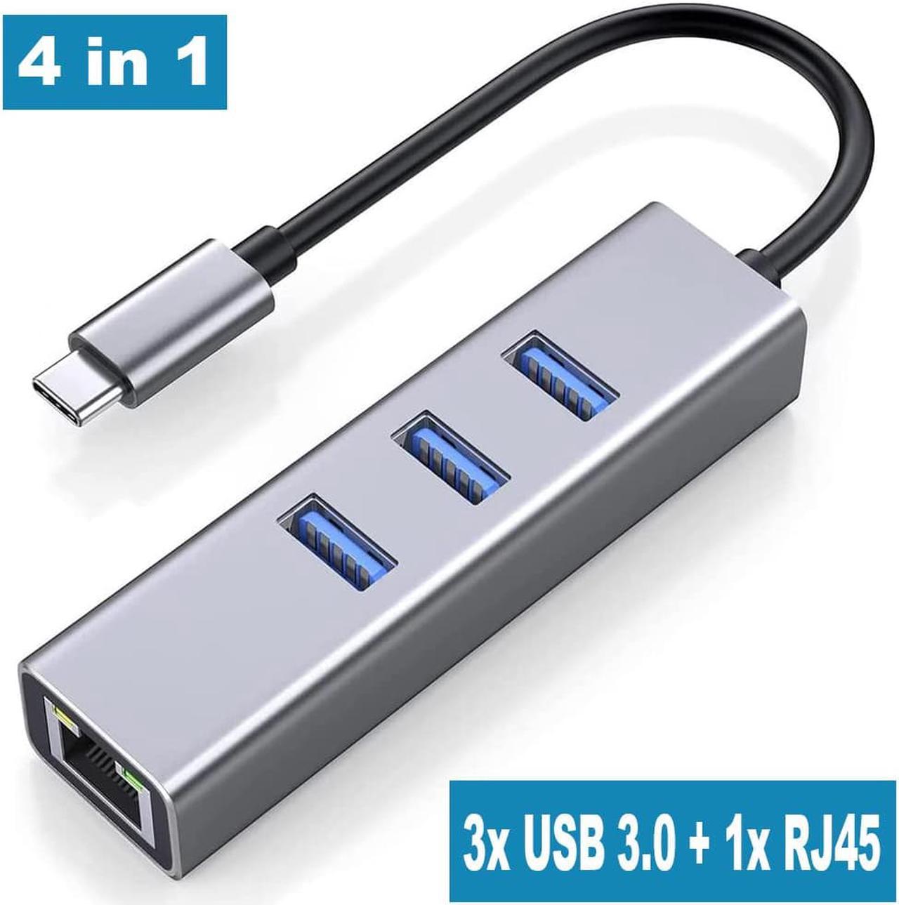 [4 in 1] USB C Hub with 3x USB 3.0 Ports, 1000Mbps RJ45 Gigabit Ethernet Port, Aluminum USB Extender Splitter, Type-C to USB 3.0 Multiport Hub for Laptop/MacBook/Mac Pro Mini/Surface Pro/PC