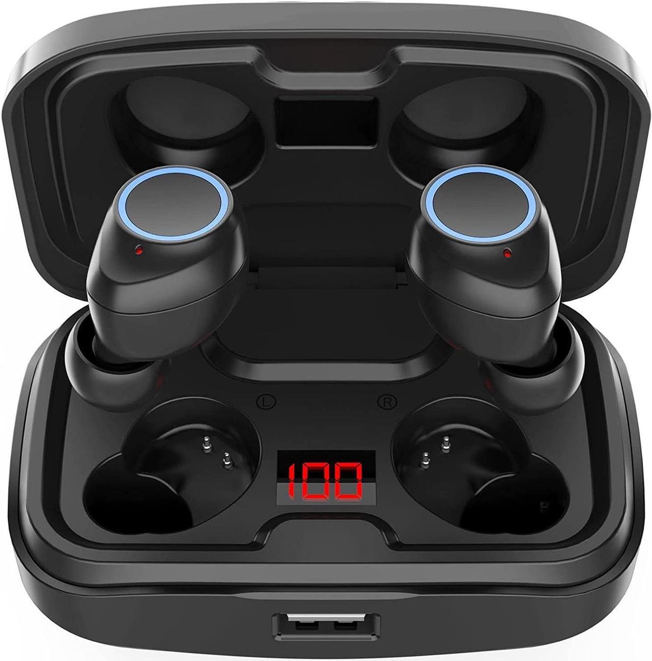 Bluetooth Headphones, True Wireless Earbuds 120Hrs Playtime with Stereo Sound, Noise Cancelling Earphones Built in Mic, IPX7 Sweatproof Ear Buds for i-Phone and Android Smartphones