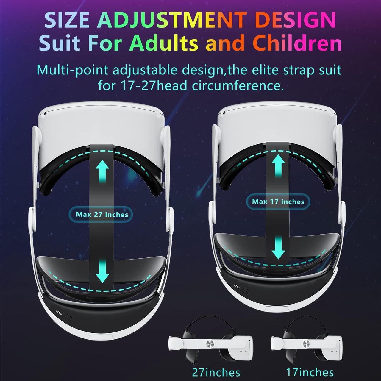Alt view image 3 of 7 - VR Head Strap with Battery for Oculus Quest 2, 10000mAh Battery Pack Extend 8H Playtime, Fast Charging VR Power, Adjustable Elite Strap Replacement Accessories for Oculus/Meta Quest 2