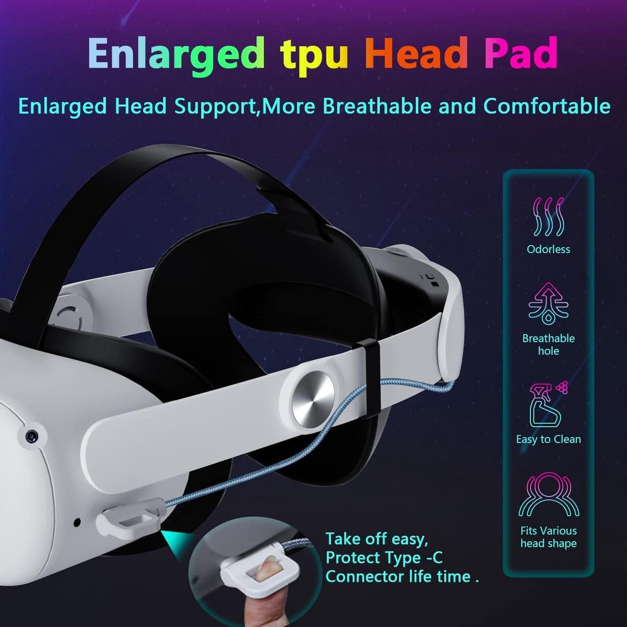 Alt view image 6 of 7 - VR Head Strap with Battery for Oculus Quest 2, 10000mAh Battery Pack Extend 8H Playtime, Fast Charging VR Power, Adjustable Elite Strap Replacement Accessories for Oculus/Meta Quest 2