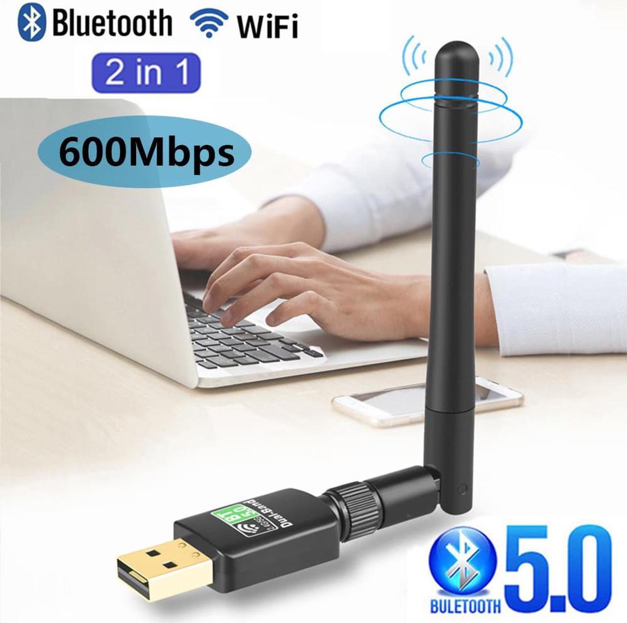 USB Network Card 2.4Ghz & 5Ghz Dual Band 600Mbps USB WiFi Dongle, Bluetooth 5.0 and WiFi 2 in 1 Wireless Adapter, Wireless Wi-Fi Network Card for Windows7/8.1/10