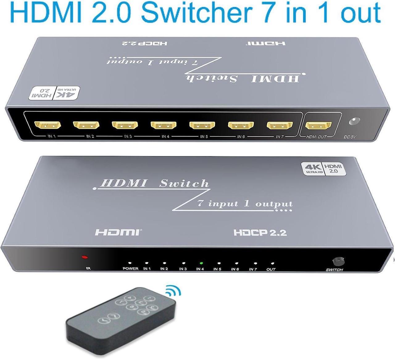 7x1 HDMI Switch 4K - HDMI Switch 7 in 1 Out, HDMI Switch with Remote Controller, HDMI 2.0 Support 4K @60Hz TV 3D Audio Video Sync Plug&Play for PS3/4/5 Xbox PC Laptop Projector Blu-ray Player