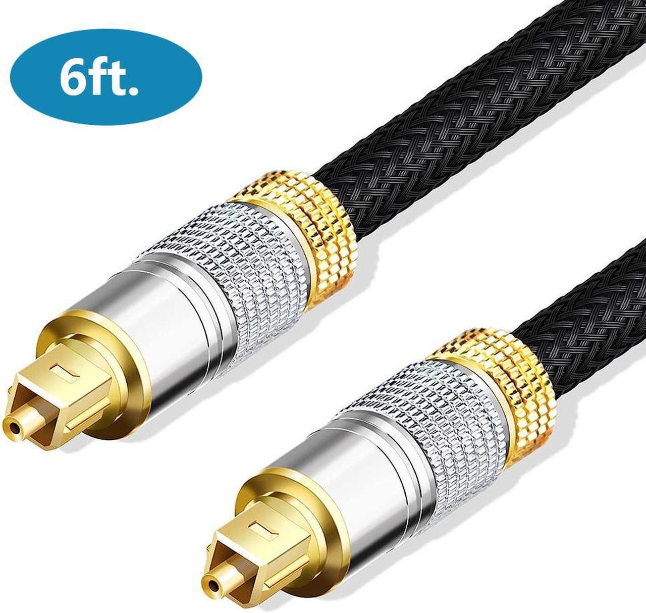 Optical Audio Cable, 6ft. / 1.8M Fiber Optic Audio Cable with Durable 24K Gold-Plated, Nylon Braided Male to Male Optical Digital Cable for HI-FI Sound Bar, Home Theater, TV, PS4, Xbox, Playstation