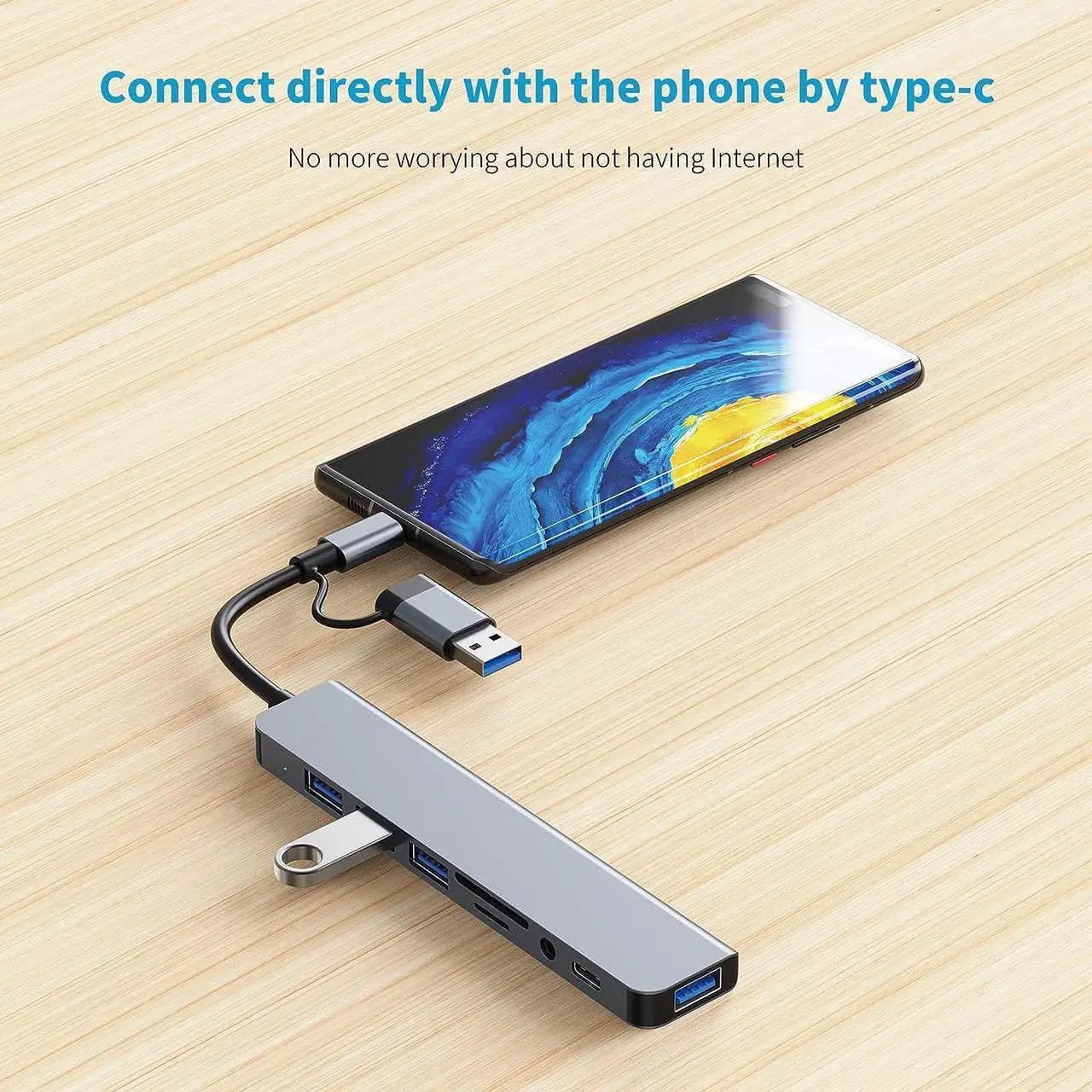 Alt view image 6 of 7 - [8-in-1] USB Hub, USB-C Hub, Multiport USB Adapter with Type C & USB 3.0 2-in-1 Interface, Ultra-Slim USB 3.0 Splitter, Multi Extension with Micro SD and SD Card Reader for Mac-book,PS5,Laptop,Desktop
