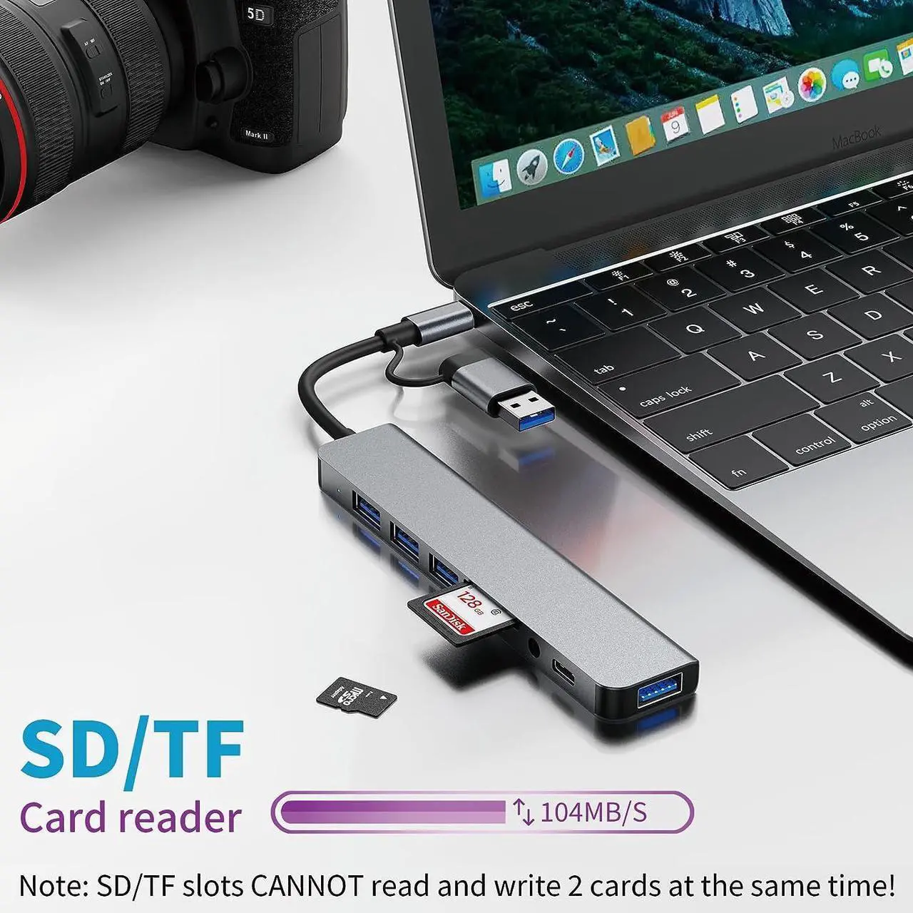 Alt view image 7 of 7 - [8-in-1] USB Hub, USB-C Hub, Multiport USB Adapter with Type C & USB 3.0 2-in-1 Interface, Ultra-Slim USB 3.0 Splitter, Multi Extension with Micro SD and SD Card Reader for Mac-book,PS5,Laptop,Desktop