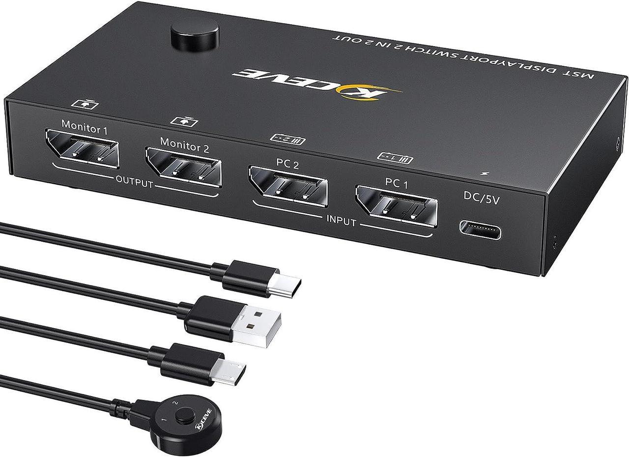 2 Port DisplayPort Switch Splitter DP 1.4 Switcher Box 2 in 2 Out Supports 4K@60Hz Extended Display Audio & Video Selector Boxes Compatible with Desktop and Laptop