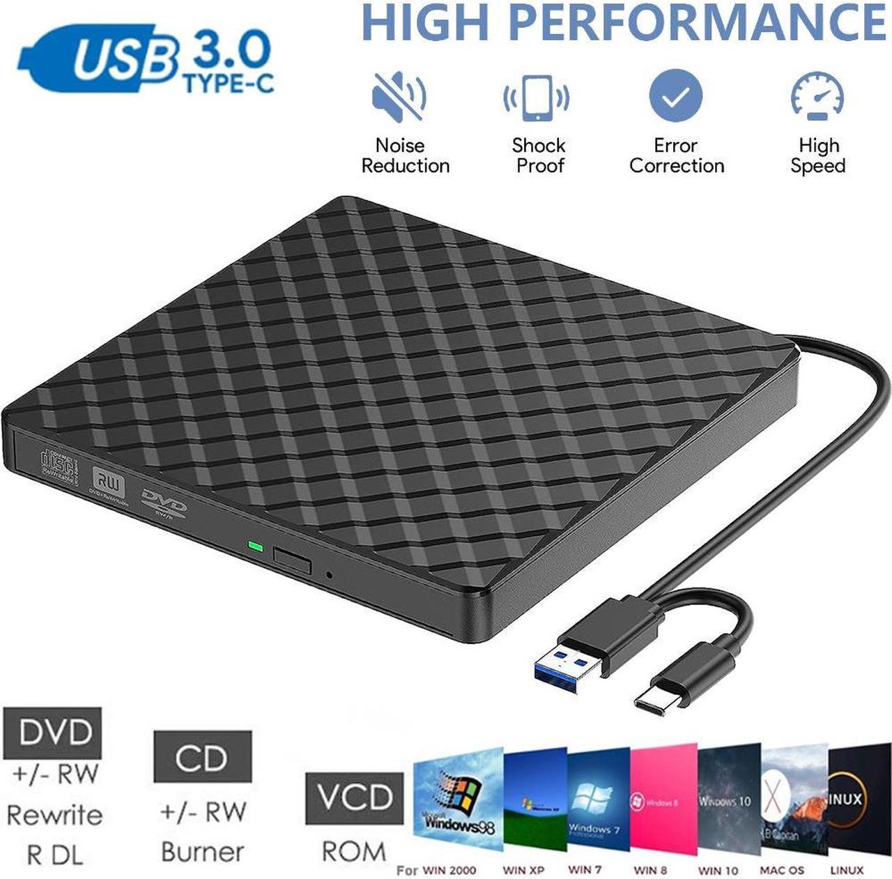 External CD DVD Drive, Type C USB 3.0 External CD/DVD +/-RW Drive/Portable CD DVD Burner, External CD ROM Reader Writer Optical Drive DVD Player for Laptop PC Windows Desktop Linux Mac OS