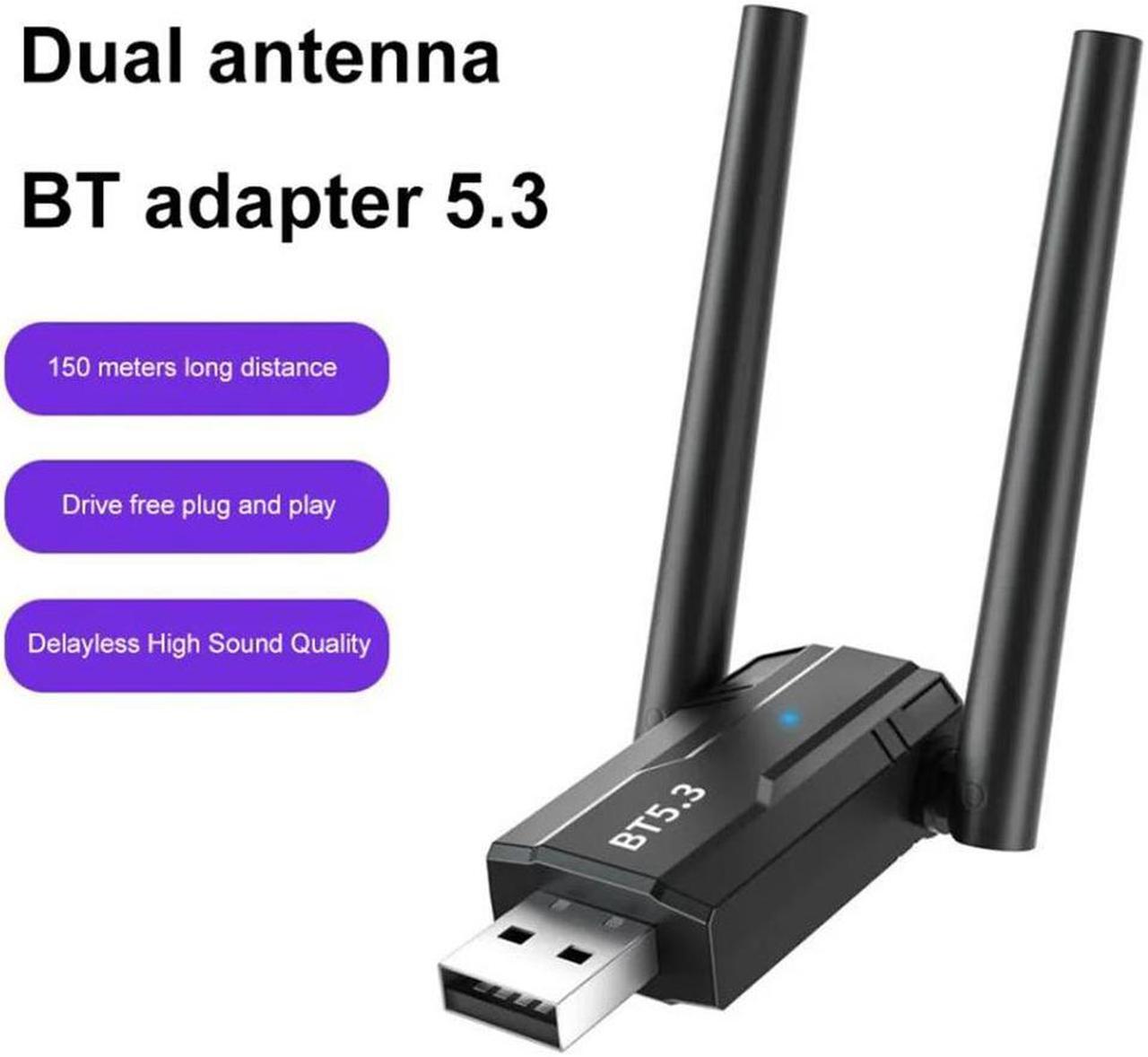 Main image of Bluetooth 5.3 Adapter for PC, Long Range Bluetooth Dongle 492FT/150M Wireless Transfer Transmitter Receive 3Mbps, Dual Antenna USB Bluetooth Adapter for Desktop Laptop PC with Windows 11/10/8.1/7