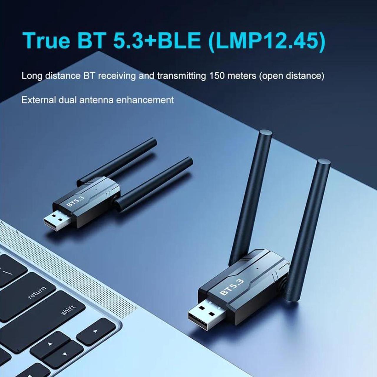 Alt view image 2 of 7 - Bluetooth 5.3 Adapter for PC, Long Range Bluetooth Dongle 492FT/150M Wireless Transfer Transmitter Receive 3Mbps, Dual Antenna USB Bluetooth Adapter for Desktop Laptop PC with Windows 11/10/8.1/7