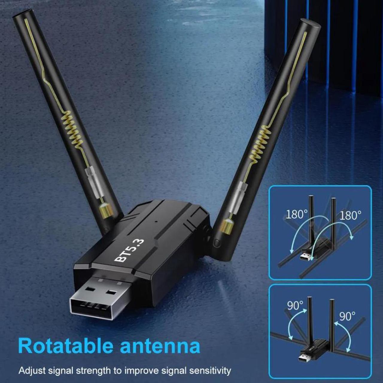 Alt view image 4 of 7 - Bluetooth 5.3 Adapter for PC, Long Range Bluetooth Dongle 492FT/150M Wireless Transfer Transmitter Receive 3Mbps, Dual Antenna USB Bluetooth Adapter for Desktop Laptop PC with Windows 11/10/8.1/7