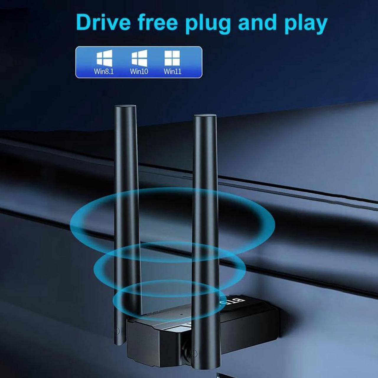 Alt view image 3 of 7 - Bluetooth 5.3 Adapter for PC, Long Range Bluetooth Dongle 492FT/150M Wireless Transfer Transmitter Receive 3Mbps, Dual Antenna USB Bluetooth Adapter for Desktop Laptop PC with Windows 11/10/8.1/7