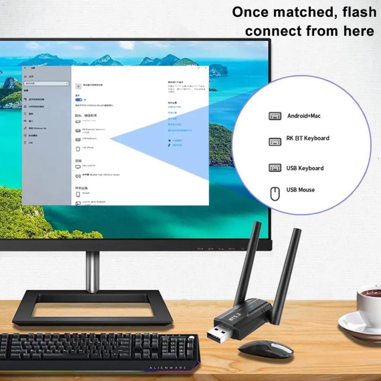 Alt view image 5 of 7 - Bluetooth 5.3 Adapter for PC, Long Range Bluetooth Dongle 492FT/150M Wireless Transfer Transmitter Receive 3Mbps, Dual Antenna USB Bluetooth Adapter for Desktop Laptop PC with Windows 11/10/8.1/7