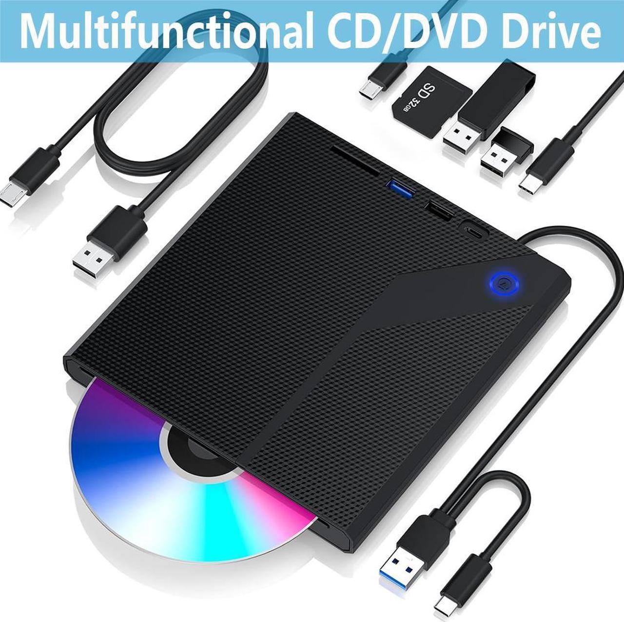 External CD/DVD Drive for Laptop, 5 in 1 Type C USB 3.0 Player Mute Portable CD/DVD Burner, Slot Type ROM Burner Writer External Disk Optical Drive with Laptop Desktop PC for Windows Linux MacOS