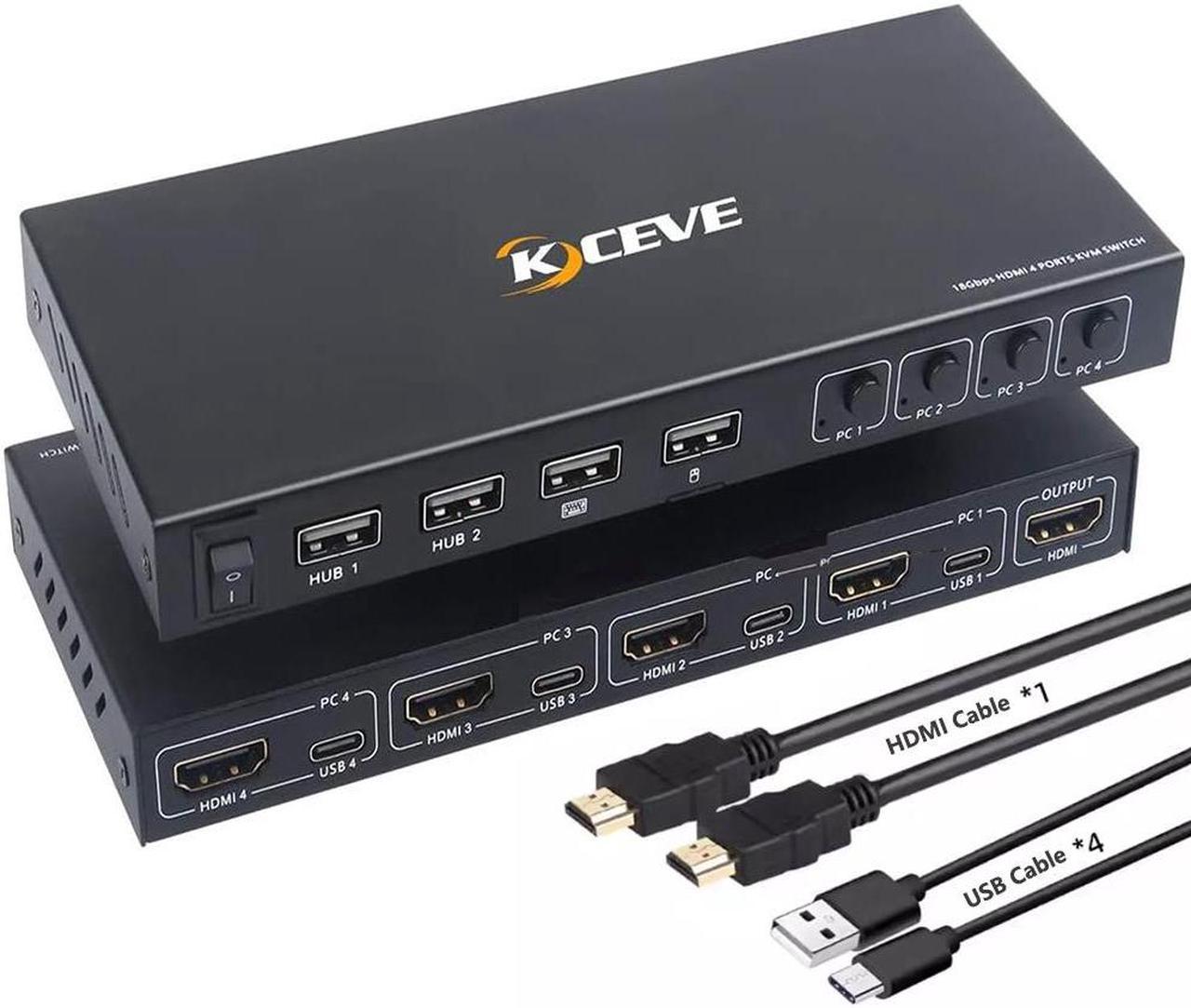 HDMI KVM Switch 4 in 1 Out, KVM Switches 4 Port 4K@60Hz KVM Switch 1 Monitors 4 Computers HDMI KVM Monitor Switch for 4 Computers, KVM Switch Keyboard Mouse Adaptive EDID Hotkey Switching