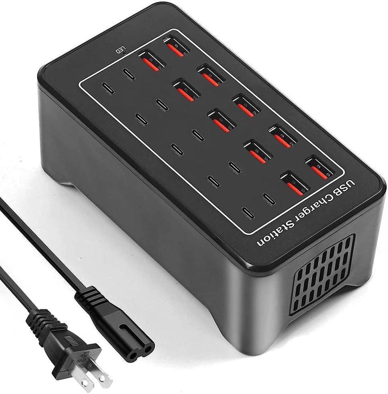 AUTYUE USB Charging Station, USB C Charger Block, 100W(20A) 20 Port (20A + 20C) Multiport USB Hub Desktop Fast Wall Charger 10 Port USB C and USB Charging Compatible for Smartphones, Tablets etc.