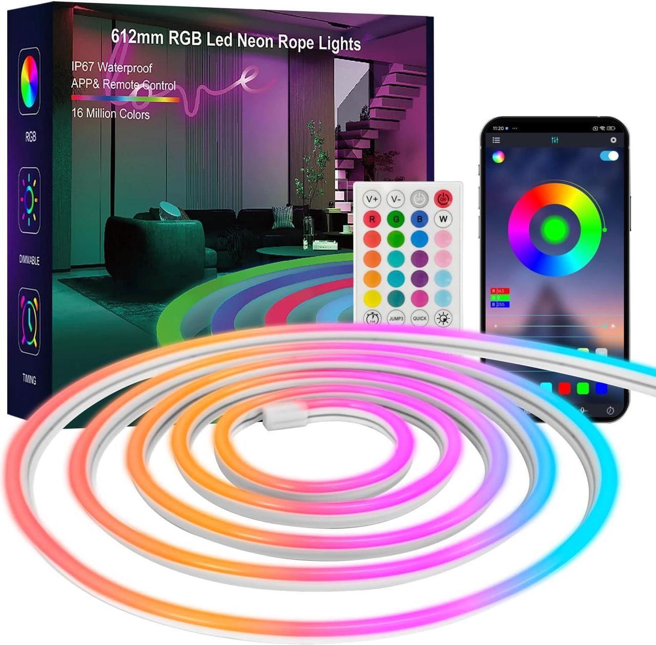 LED Neon Rope Lights, 20FT/6M RGB Led Strip Lights, Waterproof IP67, DIY Design, Music Sync, 44 Keys Remote Control, Multiple Modes, for Living Room, Bedroom, Holiday Decoration