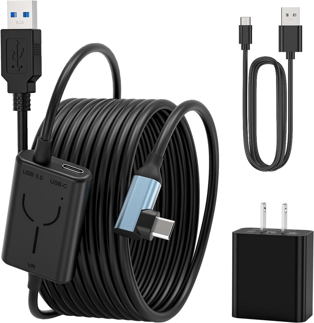 AUTYUE 16FT / 5M Link Cable for Ocu-lus Quest 2/1 Accessories with Adapter, VR Headset Cable with Separate Charging Port, USB 3.0 to USB C High Speed PC Data Transfer Charging Cord for Gaming PC