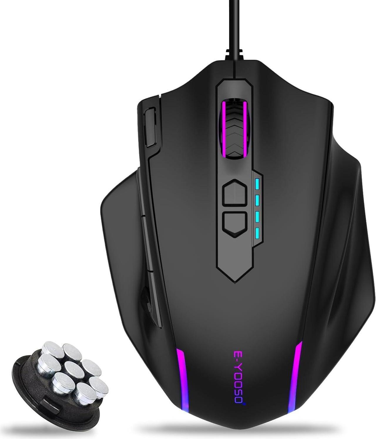 AUTYUE Large Gaming Mouse Wired, 12400 DPI, 11 Programmable Buttons, Rapid Fire Button, 5 Side Buttons, RGB Backlit, Adjustable Weights, Software Supports, Wired Mouse for PC/Mac and Laptop - Black