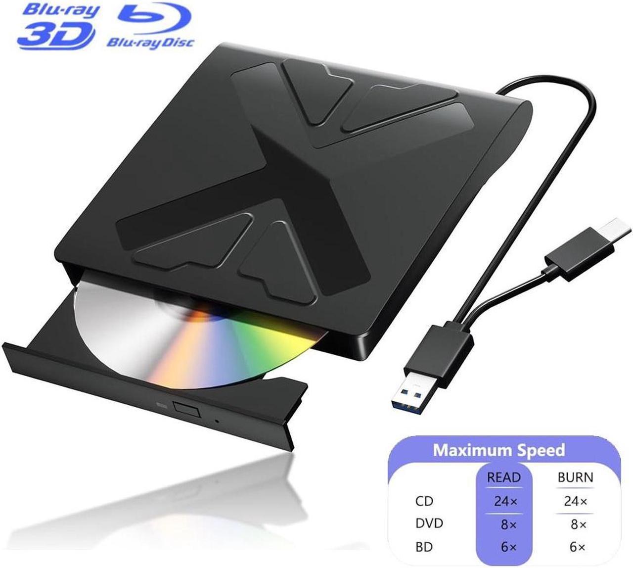 AUTYUE External Blu Ray Drive, USB 3.0 and Type-C Blu Ray Burner Portable Blu Ray DVD/CD/BD Player, 3D Bluray Optical DVD Drive Compatible with Windows XP/7/8/10/11 MacOS Laptop Desktop