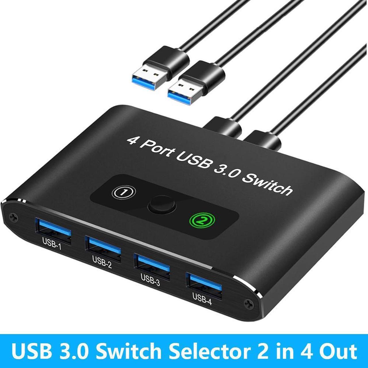 AUTYUE USB 3.0 Switch 2 in 4 Out, USB Switch Selector 2 Computers Sharing 4 USB Devices KVM Switcher Box for PC, Printer, Scanner, Mouse, Keyboard with 2 USB Cable, Compatible with Mac/Windows/Linux